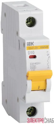 Выключатель автоматический модульный 1п D 10А 4.5кА ВА47-29 KARAT IEK MVA20-1-010-D