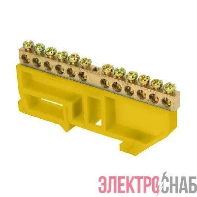 Шина нулевая N 6х9 12 отвер. латунь желт. изолятор на DIN-рейку розн. стикер PROxima EKF sn0-63-12-dz-r