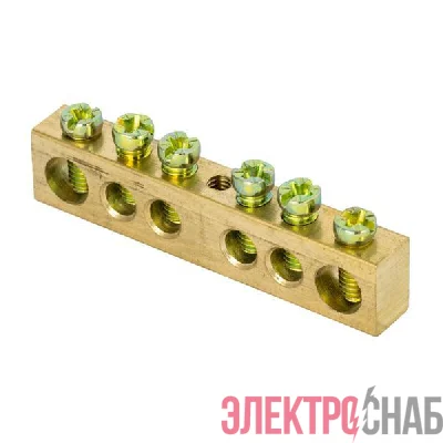 Шина PEN "ноль-земля" 8х12 6 отвер. латунь крепеж по центру PROxima EKF sn0-125-6-c