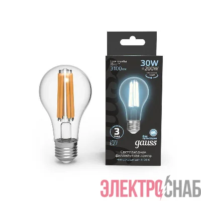 Лампа светодиодная филаментная Black Filament 30Вт A70 грушевидная 4100К нейтр. бел. E27 3100лм GAUSS 102902230