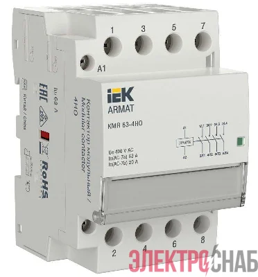 Контактор модульный KMR 63А 24В AC/DC 4НО ARMAT IEK AR-KMR20-063-40-024