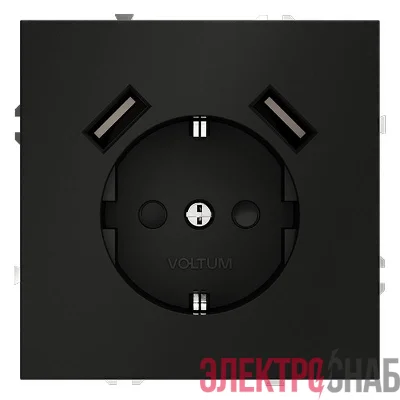 Розетка 1-м СП S70 16А с USB A+A с заземл. защ. шторки механизм черн. матов. Voltum VLS040408