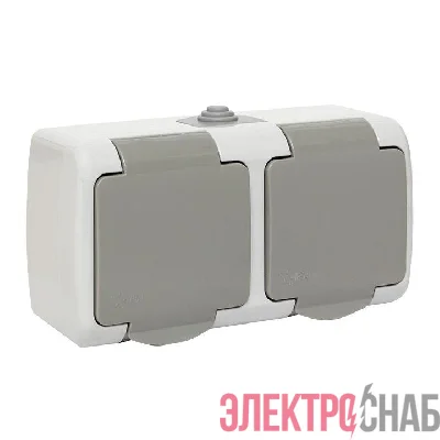 Розетка 2-м ОП Мурманск 16А IP54 с заземл. защ. шторки с крышкой сер. EKF EFR16-129-30-54