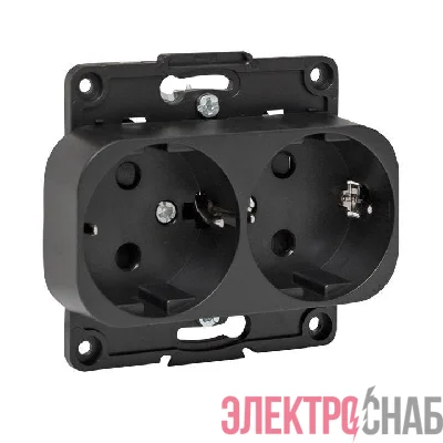 Розетка 2-м СП Стокгольм 16А с заземл. защ. шторки механизм черн. PROxima EKF EYR16-128-20