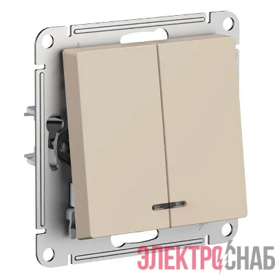 Выключатель 2-кл. AtlasDesign с подсветкой (сх.5а) 10AX мех. песочн. SE ATN001253