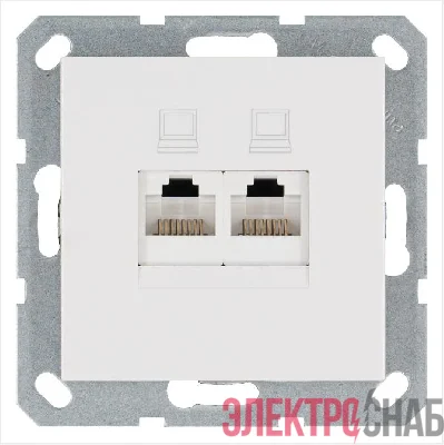 Розетка компьютерная 2-м RJ45 IP20 кат. 5E механизм бел. глянцевый Jasmart G6106W