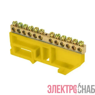 Шина нулевая N 6х9 12 отверстий желт. изолятор на DIN-рейку латунь PROxima EKF sn0-63-12-dz