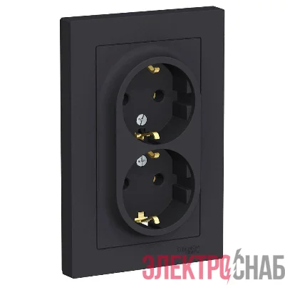 Розетка 2-м СП AtlasDesign 16А IP20 с заземл. в сборе карбон SE ATN001024