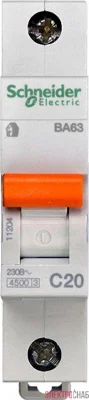 Выключатель автоматический модульный 1п C 20А 4.5кА ВА63 Домовой SchE 11204