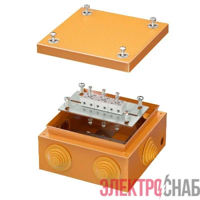 Коробка ответвительная FS 150х150х80мм 6р 450В 6А 4кв.мм с каб. вводами и клеммн. IP55 сталь. DKC FSB31604