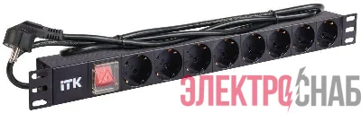Блок розеток 8 мест PDU (немец. станд.) DIN49440 PH12-8D1 с LED выкл. алюм. профиль1U шнур 2м ITK PH12-8D1