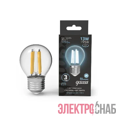 Лампа светодиодная филаментная Black Filament 13Вт P45 шар 4100К нейтр. бел. E27 1150лм GAUSS 105802213