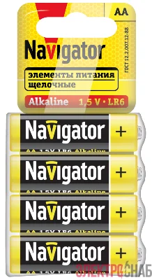 Элемент питания 95 457 NBT-02 AA LR6 4SHBP (уп.4шт) NAVIGATOR 95457