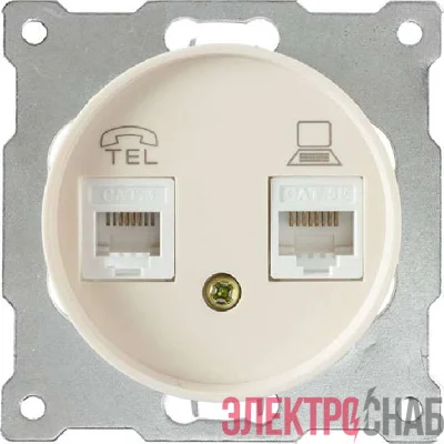 Механизм розетки комп. + телеф.2-м СП Florence RJ11/RJ45 кат.5e беж. 1E20801301 OneKeyElectro 2172794