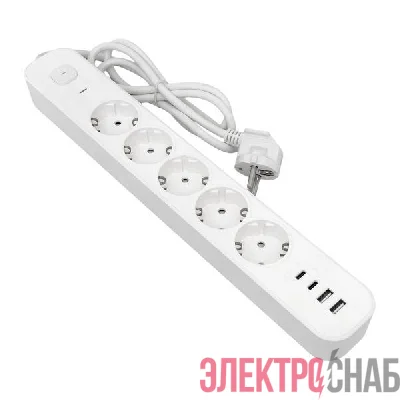 Удлинитель 5х1.5м IP20 2USB 2.4А+2type-C LUX 1.5кв.мм EKF UBA-LUX-515-TC