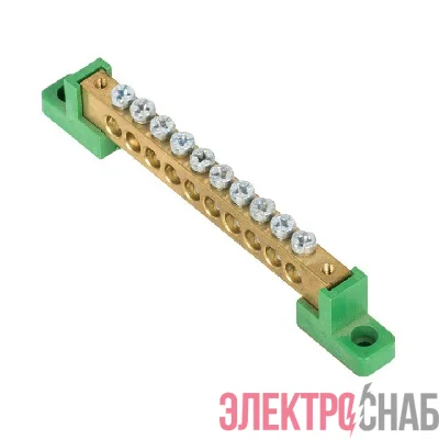 Шина нулевая PE 8х12 10 отвер. латунь с контактной пластиной 2 зел. угловых изолятора PROxima EKF sn0-125-10-2-pe
