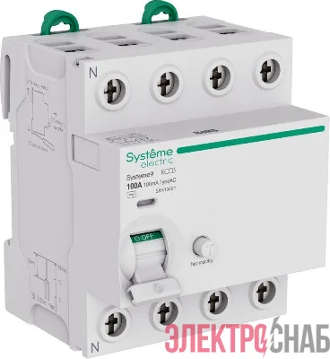 Выключатель дифференциального тока 4п 100А 100мА тип AC Systeme9 400В SE S9R13491