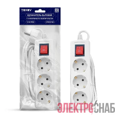 Удлинитель 3х5м с заземл. с выкл. 16А 3х1 TOKOV ELECTRIC TKE-C01-BU3-5-1-ZV