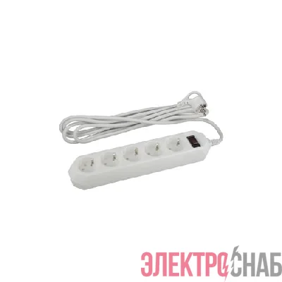 Удлинитель с сетевым фильтром 5х5м с заземл. 10А IP20 USF-5es-5m-W ПВС 3х0.75 с выкл. бел. Эра Б0019738