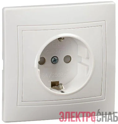 Розетка 1-м СП Кварта РСш10-3-КРБ 16А с заземл. защ. шторки PC бел. IEK KV-R14-16-PC-K01
