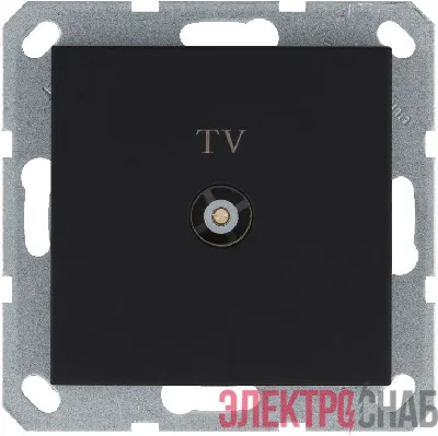 Розетка телевизионная проходная TV Ф9.5мм механизм черн. матов. soft touch Jasmart G6002PB