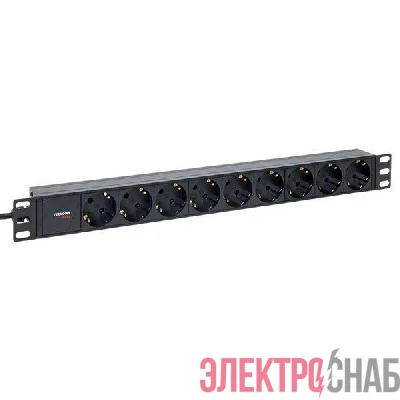 Блок PDU TERACOM PRO 19дюйм 1U 10А/250В 9 роз. Schuko шнур 2м 3х1.5кв.мм вилка C14 корпус алюм. черн. EKF TRP-HPD-10A-9SH-2MC14