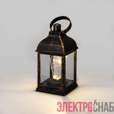 Фонарь декоративный 10.5х10.5х22.5см тепл. бел. со свечкой корпус бронз. Neon-Night 513-053