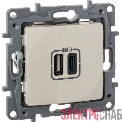 Устройство зарядное Etika с 2-мя USB разъемами A и C 240В/5В 3000мА сл. кость IEK 672336