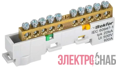 Шина PE "земля" неизол. на универс. держ. 6х9-10-Ж TEKFOR IEK TF-NN10-10-DL-K05
