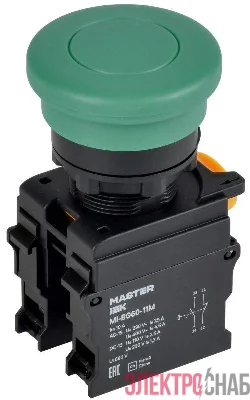 Кнопка "Грибок" d22мм 1НО+1НЗ MASTER с фиксацией зел. IEK MI-BG60-11M-3-21-K06
