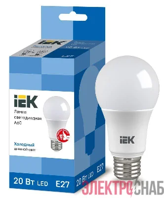 Лампа светодиодная ECO A60 20Вт грушевидная 230В 6500К E27 IEK LLE-A60-20-230-65-E27