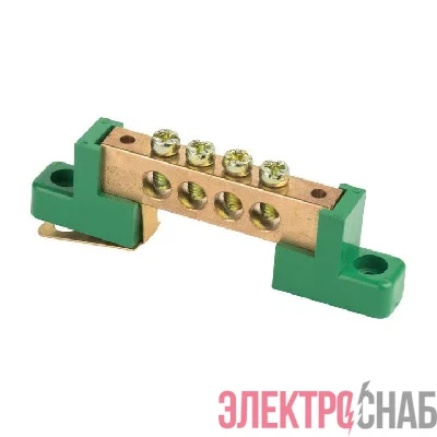 Шина нулевая PE 8х12 4 отвер. латунь с контактной пластиной 2 зел. угловых изолятора PROxima EKF sn0-125-04-2-pe