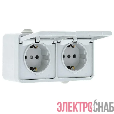 Блок розеточный 2-м ОП Прага 16А IP44 с заземл. с крышкой бел. PROxima EKF EKRR16-050-10-440