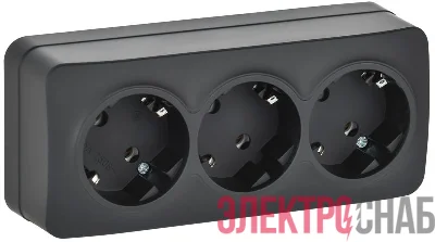 Розетка 3-м ОП GLORY РС23-3-ХЧм 16А с заземл. без защ. шторок черн. матов. IEK ERH31-K02M-16