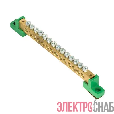 Шина нулевая PE 8х12 14 отвер. латунь с контактной пластиной 2 зел. угловых изолятора PROxima EKF sn0-125-14-2-pe