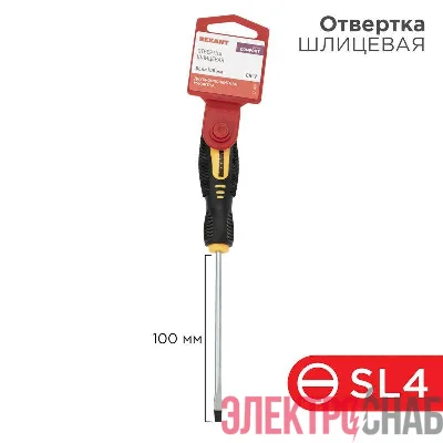 Отвертка шлицевая SL 4х100мм двухкомпонентная рукоятка Rexant 12-6424