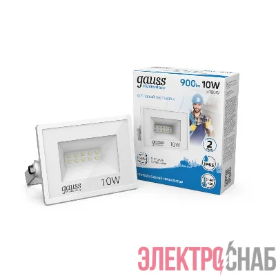 Прожектор светодиодный Elementary 10Вт 6500К IP65 900лм 200-240В ДО бел. GAUSS 613120310