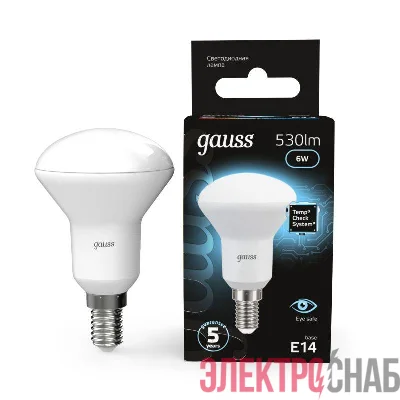 Лампа светодиодная Black 6Вт R50 рефлектор 4100К нейтр. бел. E14 530лм GAUSS 106001206