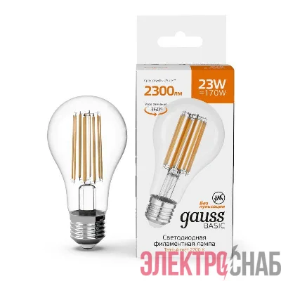 Лампа светодиодная филаментная Basic Filament А70 23Вт 2700К Е27 2300лм GAUSS 40712132