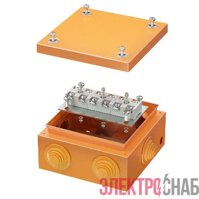 Коробка ответвительная FS 150х150х80мм 6р 450В 32А 10кв.мм нерж. контакт с каб. вводами и клеммн. IP55 сталь. DKC FSK31610