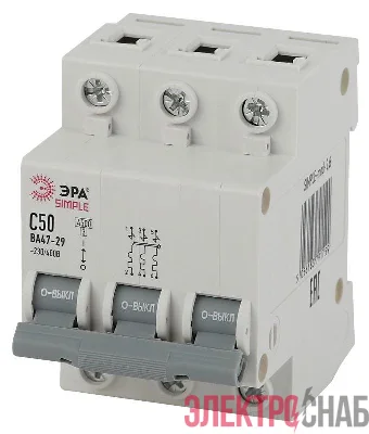 Выключатель автоматический модульный 3п C 50А 4.5кА ВА 47-29 SIMPLE-mod-26 ЭРА Б0039243
