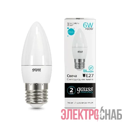 Лампа светодиодная Elementary 6Вт свеча 4100К нейтр. бел. E27 450лм GAUSS 33226