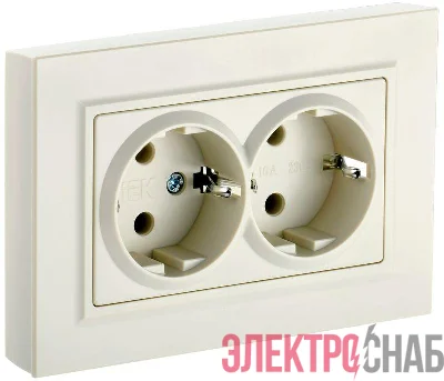Розетка 2-м СП BRITE РС12-3-БрКр 16А в сборе с заземл. без защ. шторок беж. IEK BR-R21-16-K10-F