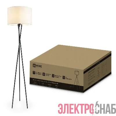 Светильник ТНО 04-Е27-NB 230В торшер напольн. под лампу беж. абажур/черн. тренога IN HOME 4690612059556