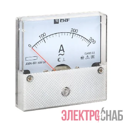 Амперметр аналоговый AM-A801 на панель 80х80 кругл. вырез 300А трансф. подкл. EKF am-a801-300/ama-801-300