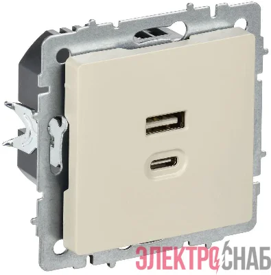 Розетка СП BRITE USB A+C 45Вт высокоск. заряд. РЮ11-2-БрКр беж. IEK BR-U22-045-K10