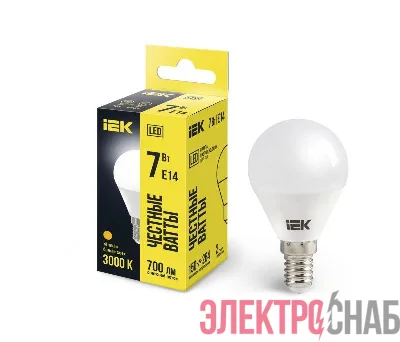 Лампа светодиодная G45 7Вт шар 3000К тепл. бел. E14 630лм 230-240В IEK LLE-G45-7-230-30-E14
