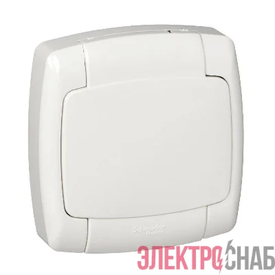 Розетка 1-м СП Рондо 16А IP44 250В с заземл. защ. шторки с крышкой бел. SchE RS16-126B-BI
