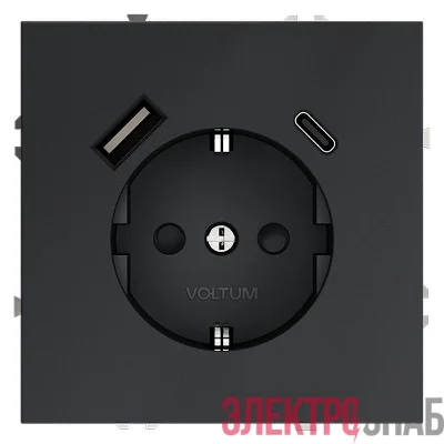 Розетка 1-м СП S70 16А с USB A+С с заземл. защ. шторки механизм графит Voltum VLS040507