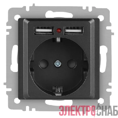 Розетка 1-м СП Accent 6-410-07 16А IP20 250В P+E Schuko + 2хUSB защ. шторки графит Intro Б0063702